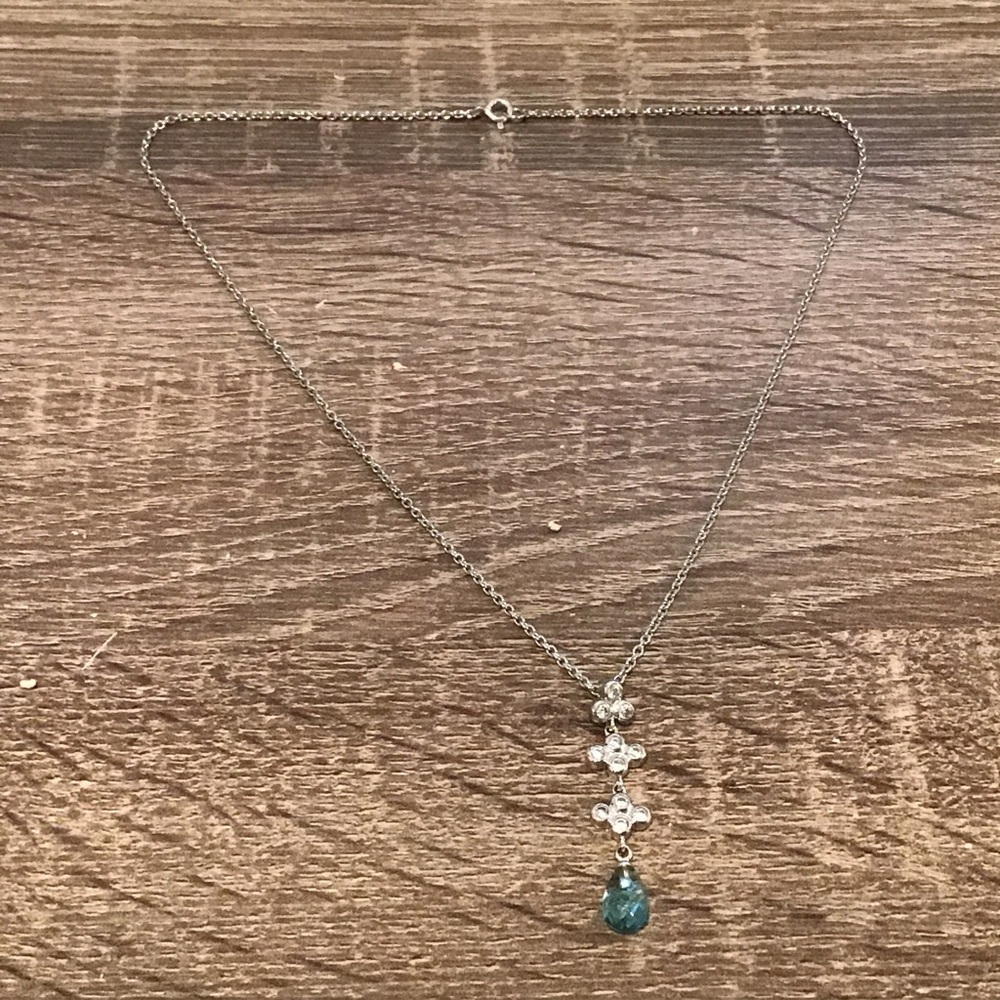 Sterling Silver Blue Briolette & Cubic Zirconia Pendant Necklace 16" Long